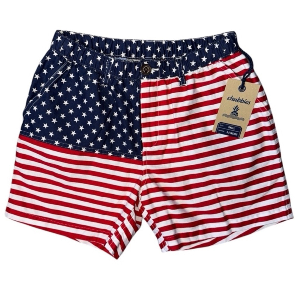 NWT Chubbies Mens Small 5.5" Originals Printed Twill The Mericas USA Flag Shorts